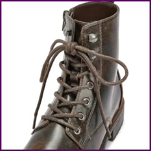 Women's Lace-Up Combat Boots with Side Zipper, Ankle Booties